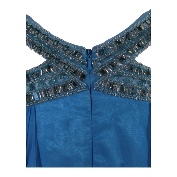NWT SHERRI HILL Blue Crystal Beaded Cutout Open Back Grecian Gown Size 6 Prom - Picture 9 of 13
